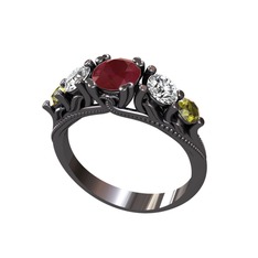 Eden 5 Taş Yüzük - Kök yakut, swarovski ve peridot 925 ayar siyah rodyum kaplama gümüş yüzük #45t4tq