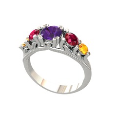 Eden 5 Taş Yüzük - Ametist, rodolit garnet ve sitrin 18 ayar beyaz altın yüzük #46p5mw