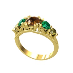 Dumanlı kuvars, yeşil kuvars ve peridot 8 ayar altın yüzük