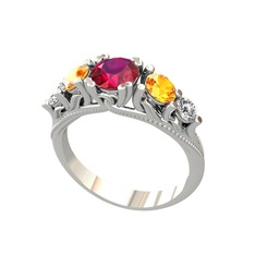 Rodolit garnet, sitrin ve swarovski 18 ayar beyaz altın yüzük