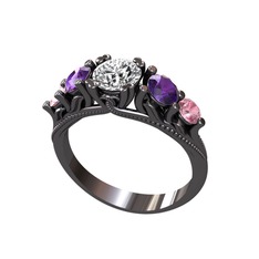 Eden 5 Taş Yüzük - Swarovski, ametist ve pembe kuvars 925 ayar siyah rodyum kaplama gümüş yüzük #4p1t8p