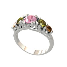 Pembe kuvars, peridot ve dumanlı kuvars 8 ayar beyaz altın yüzük