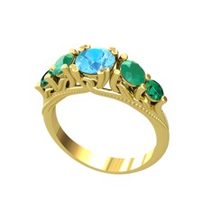 Eden 5 Taş Yüzük - Akuamarin, kök zümrüt ve yeşil kuvars 8 ayar altın yüzük #4yezep