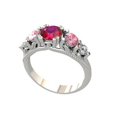 Rodolit garnet, pembe kuvars ve swarovski 18 ayar beyaz altın yüzük