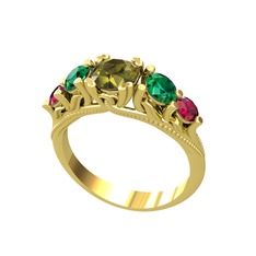 Eden 5 Taş Yüzük - Peridot, yeşil kuvars ve rodolit garnet 14 ayar altın yüzük #56897i