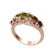 Peridot, dumanlı kuvars ve siyah zirkon 925 ayar rose altın kaplama gümüş yüzük