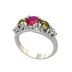 Eden 5 Taş Yüzük - Rodolit garnet, peridot ve swarovski 18 ayar beyaz altın yüzük #5hoqw0