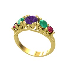 Ametist, kök zümrüt ve rodolit garnet 925 ayar altın kaplama gümüş yüzük
