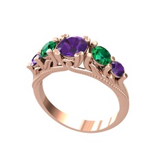 Ametist ve yeşil kuvars 14 ayar rose altın yüzük
