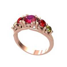 Eden 5 Taş Yüzük - Rodolit garnet, garnet ve peridot 925 ayar rose altın kaplama gümüş yüzük #60euqu