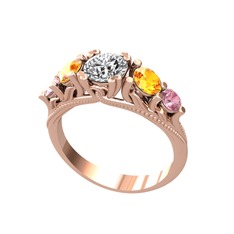 Eden 5 Taş Yüzük - Swarovski, sitrin ve pembe kuvars 14 ayar rose altın yüzük #60ruty