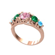 Eden 5 Taş Yüzük - Pembe kuvars, yeşil kuvars ve akuamarin 8 ayar rose altın yüzük #650zha