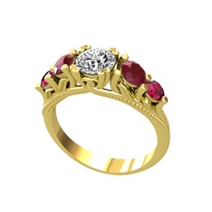 Eden 5 Taş Yüzük - Pırlanta, kök yakut ve rodolit garnet 925 ayar altın kaplama gümüş yüzük (0.92 karat) #656gc2