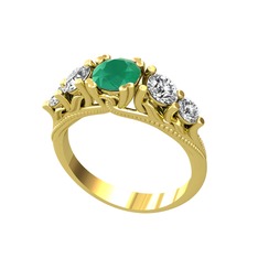 Eden 5 Taş Yüzük - Kök zümrüt, beyaz zirkon ve swarovski 8 ayar altın yüzük #6956my