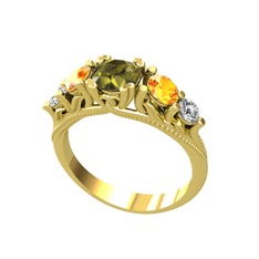Peridot, sitrin ve swarovski 925 ayar altın kaplama gümüş yüzük