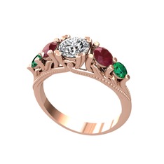 Eden 5 Taş Yüzük - Swarovski, kök yakut ve yeşil kuvars 14 ayar rose altın yüzük #6hkvpd