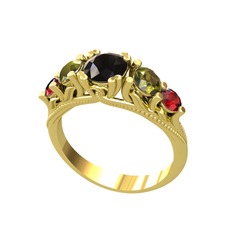 Eden 5 Taş Yüzük - Siyah zirkon, peridot ve garnet 18 ayar altın yüzük #6npgpw