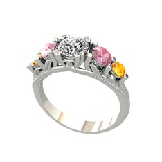 Eden 5 Taş Yüzük - Pırlanta, pembe kuvars ve sitrin 14 ayar beyaz altın yüzük (0.92 karat) #73o0ia