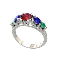 Garnet, lab safir ve kök zümrüt 14 ayar beyaz altın yüzük