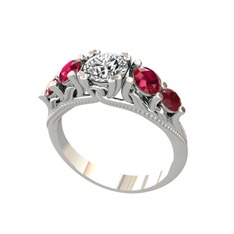 Eden 5 Taş Yüzük - Swarovski, rodolit garnet ve kök yakut 18 ayar beyaz altın yüzük #7lpnii