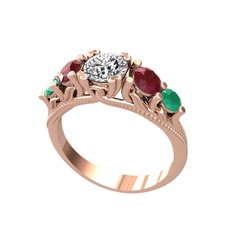 Eden 5 Taş Yüzük - Swarovski, kök yakut ve kök zümrüt 18 ayar rose altın yüzük #7ltj9x