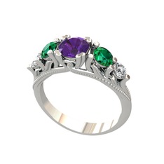 Eden 5 Taş Yüzük - Ametist, yeşil kuvars ve pırlanta 18 ayar beyaz altın yüzük (0.36 karat) #80u3nm
