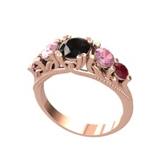 Siyah zirkon, pembe kuvars ve kök yakut 18 ayar rose altın yüzük