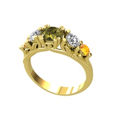 Eden 5 Taş Yüzük - Peridot, swarovski ve sitrin 8 ayar altın yüzük #850hzq