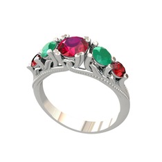 Eden 5 Taş Yüzük - Rodolit garnet, kök zümrüt ve garnet 8 ayar beyaz altın yüzük #85xpof
