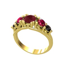 Eden 5 Taş Yüzük - Kök yakut, rodolit garnet ve siyah zirkon 8 ayar altın yüzük #894b2x