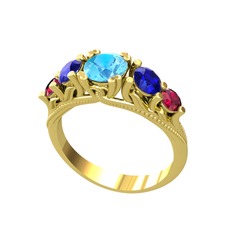 Akuamarin, lab safir ve rodolit garnet 925 ayar altın kaplama gümüş yüzük