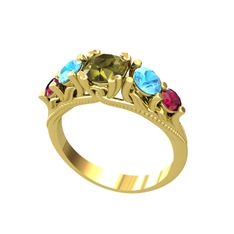 Eden 5 Taş Yüzük - Peridot, akuamarin ve rodolit garnet 14 ayar altın yüzük #8br2jk