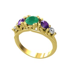 Eden 5 Taş Yüzük - Kök zümrüt, ametist ve swarovski 8 ayar altın yüzük #8ndg81
