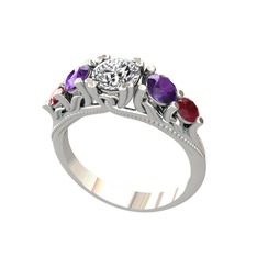 Eden 5 Taş Yüzük - Swarovski, ametist ve kök yakut 8 ayar beyaz altın yüzük #8r4d6w