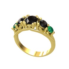 Siyah zirkon ve yeşil kuvars 18 ayar altın yüzük