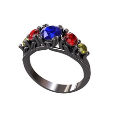 Eden 5 Taş Yüzük - Lab safir, garnet ve peridot 925 ayar siyah rodyum kaplama gümüş yüzük #8ytyeu