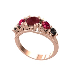 Eden 5 Taş Yüzük - Kök yakut, rodolit garnet ve siyah zirkon 18 ayar rose altın yüzük #8yy94i