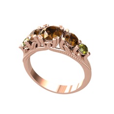 Dumanlı kuvars ve peridot 18 ayar rose altın yüzük