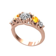Eden 5 Taş Yüzük - Pırlanta ve sitrin 925 ayar rose altın kaplama gümüş yüzük (1.28 karat) #96a1yv