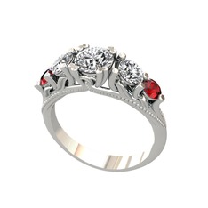 Eden 5 Taş Yüzük - Pırlanta, beyaz zirkon ve garnet 14 ayar beyaz altın yüzük (0.92 karat) #9b443k