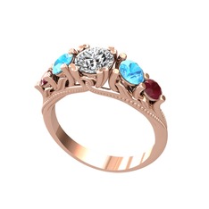 Swarovski, akuamarin ve kök yakut 18 ayar rose altın yüzük