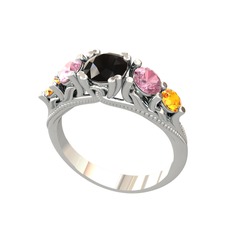 Eden 5 Taş Yüzük - Siyah zirkon, pembe kuvars ve sitrin 8 ayar beyaz altın yüzük #9hrl