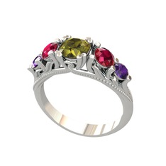Peridot, rodolit garnet ve ametist 8 ayar beyaz altın yüzük