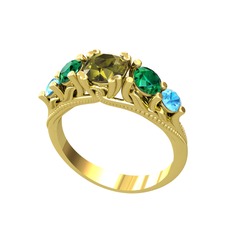Peridot, yeşil kuvars ve akuamarin 8 ayar altın yüzük