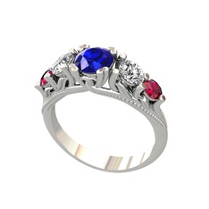 Eden 5 Taş Yüzük - Lab safir, swarovski ve rodolit garnet 8 ayar beyaz altın yüzük #9u13fg