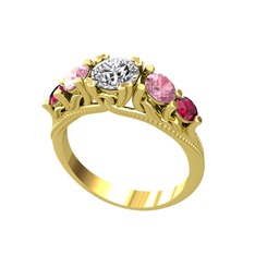 Eden 5 Taş Yüzük - Pırlanta, pembe kuvars ve rodolit garnet 14 ayar altın yüzük (0.92 karat) #9wq5n4
