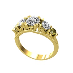Pırlanta, swarovski ve peridot 14 ayar altın yüzük (0.92 karat)