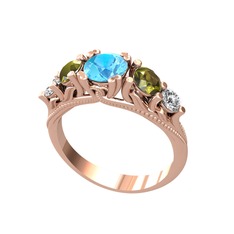 Eden 5 Taş Yüzük - Akuamarin, peridot ve pırlanta 18 ayar rose altın yüzük (0.36 karat) #9yt0t6