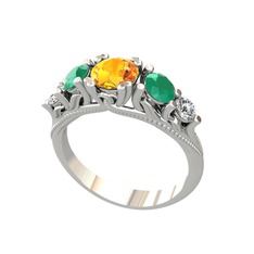 Eden 5 Taş Yüzük - Sitrin, kök zümrüt ve pırlanta 18 ayar beyaz altın yüzük (0.36 karat) #9yyns2