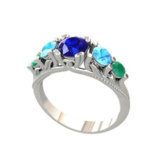 Eden 5 Taş Yüzük - Lab safir, akuamarin ve kök zümrüt 18 ayar beyaz altın yüzük #a6upey